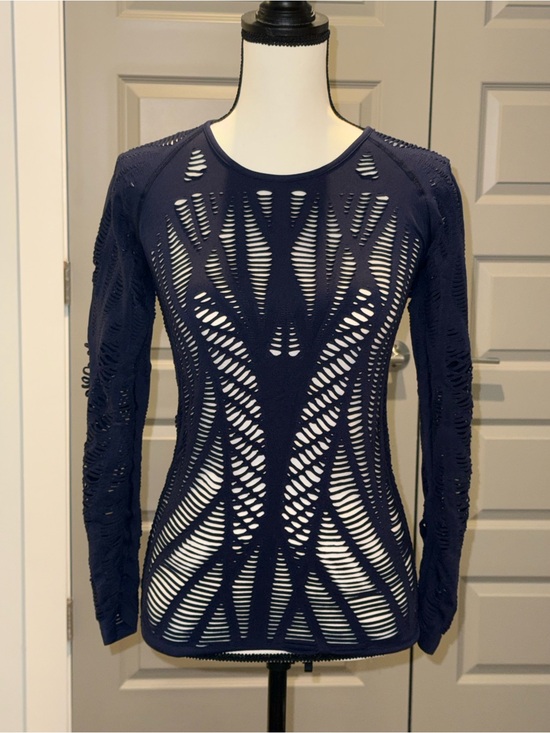 ALO Yoga Tops - ALO Yoga Navy Openwork Long Sleeve Top